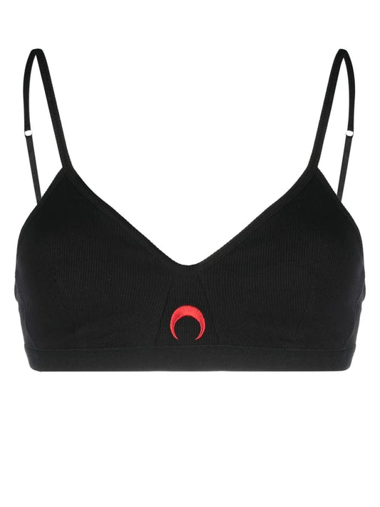 MARINE SERRE WOMEN Organic Cotton Ribbed Bra Black