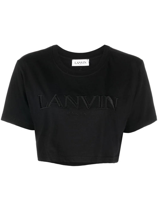 LANVIN WOMEN Logo-embroidered Cropped T-shirt Black