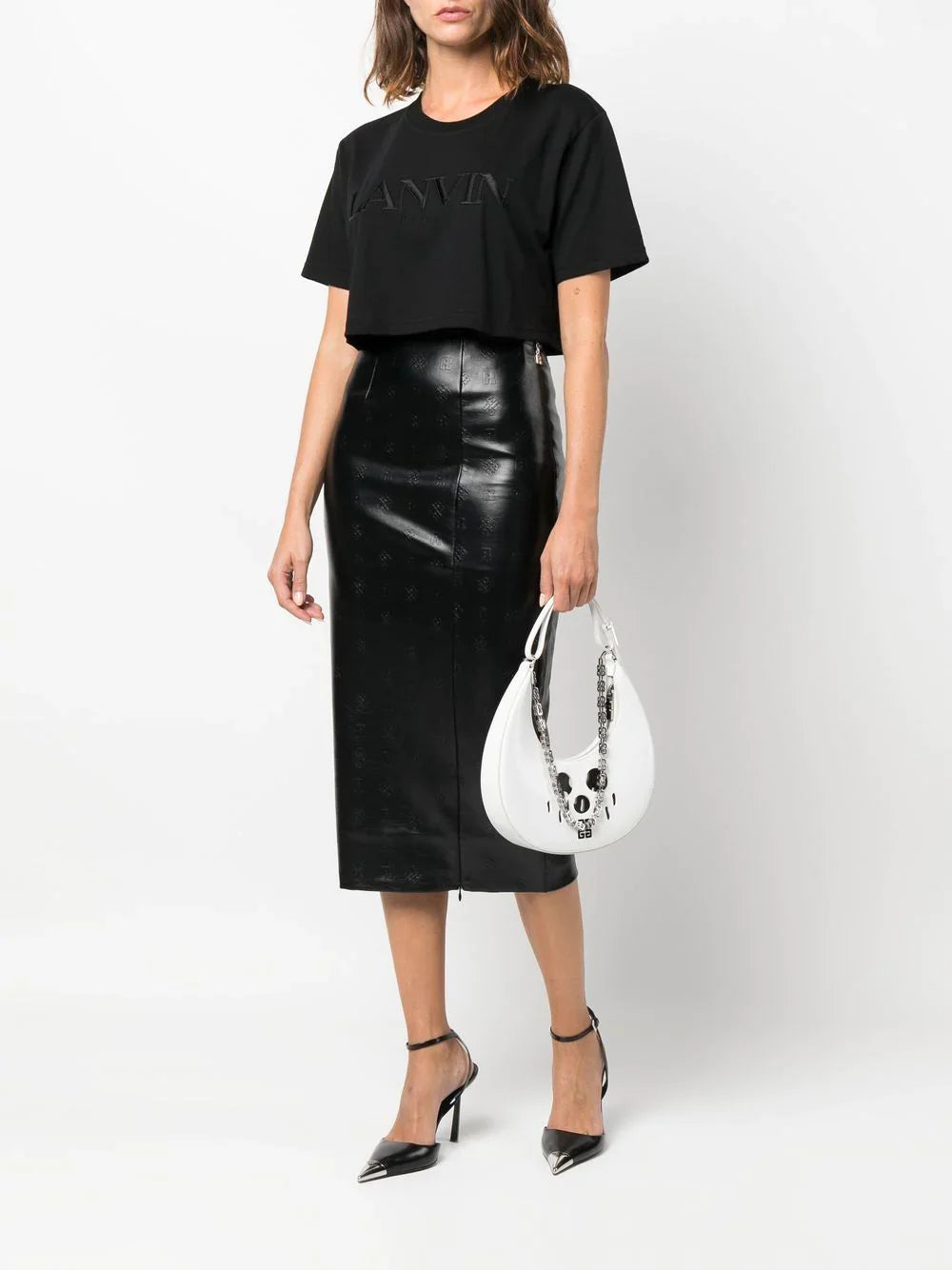 LANVIN WOMEN Logo-embroidered Cropped T-shirt Black