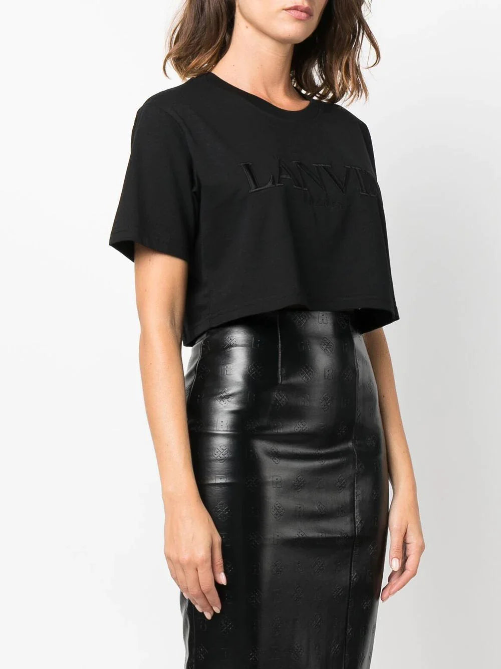 LANVIN WOMEN Logo-embroidered Cropped T-shirt Black