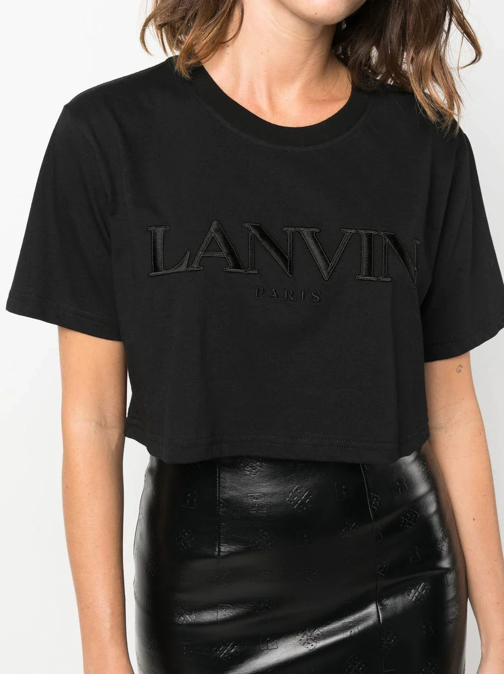 LANVIN WOMEN Logo-embroidered Cropped T-shirt Black