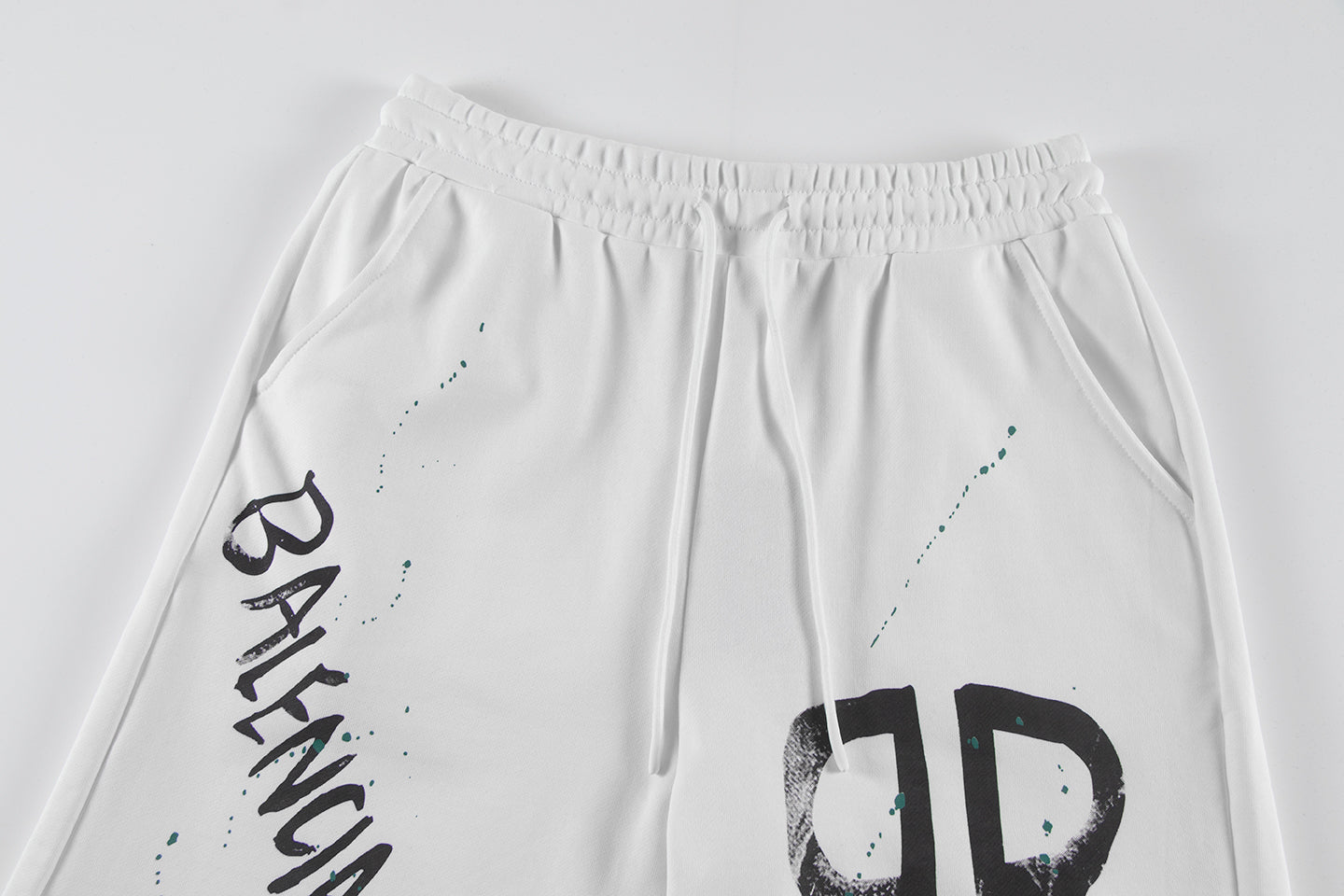 Balenciaga Graffiti Logo Cotton Shorts – White