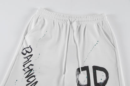 Balenciaga Graffiti Logo Cotton Shorts – White