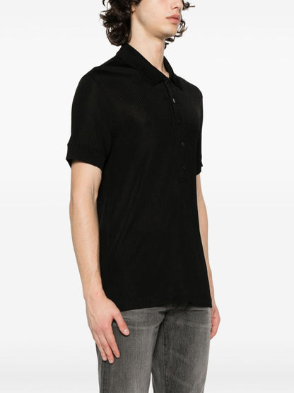 TOM FORD Multiple Button Short Sleeve Polo Shirt Black