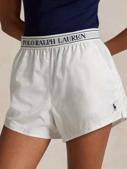 RALPH LAUREN WOMEN Logo-waistband Ripstop Short Ceramic White