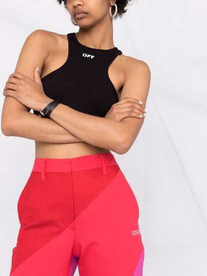 OFF-WHITE WOMEN Ribbed Rowing Logo Cropped Top Black