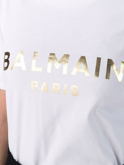 BALMAIN WOMEN Foiled logo-print cotton T-shirt White