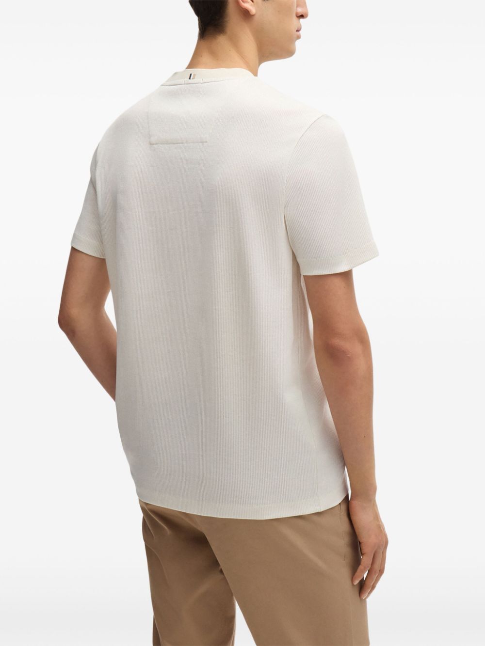BOSS H-Tiburt Ribbed Cotton T-Shirt Open White