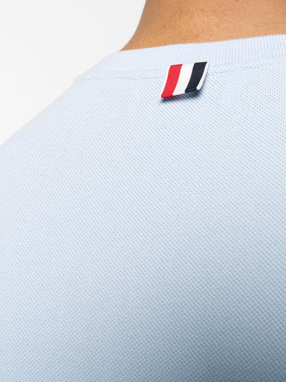 THOM BROWNE Short Sleeve 4 Bar RWB Stripe Cotton T-Shirt Light Blue