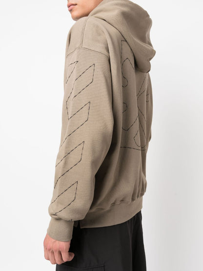 OFF-WHITE Logo Stitch Cotton Hoodie Beige Black