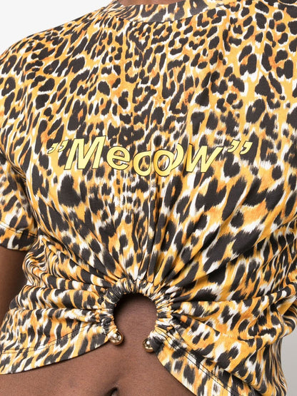 PACO RABANNE WOMEN Leopard "Meooow" Print Cropped T-Shirt