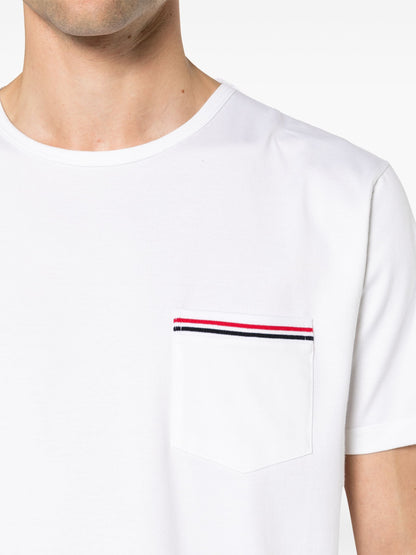 THOM BROWNE Short Sleeve RWB Stripe Cotton T-Shirt White