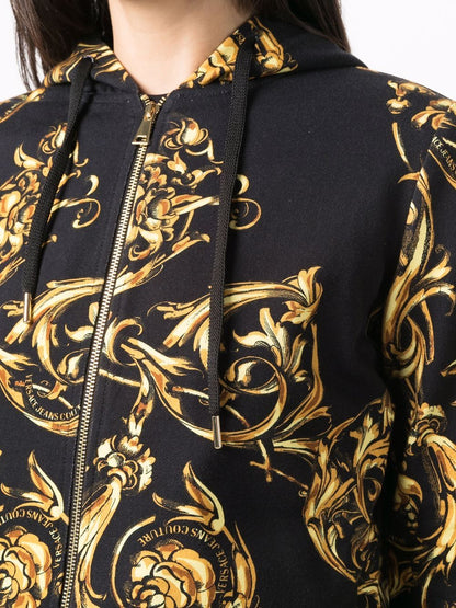 VERSACE WOMEN Baroque Print Zipped Hoodie Black