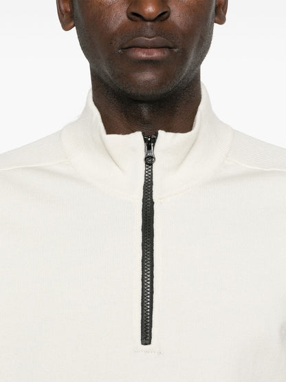 STONE ISLAND Compass Badge Wool Quarter Zip Sweatshirt Beige