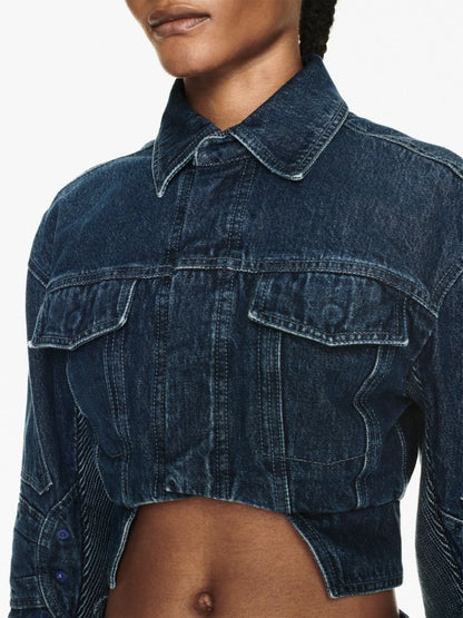 OFF-WHITE WOMEN Motorcycle Hole Crop Jacket Blue