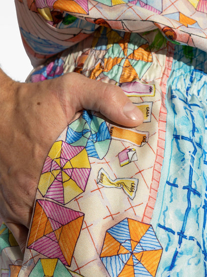 CASABLANCA Graphic-Print Drawstring-Waist Silk Shorts Le Plongeon