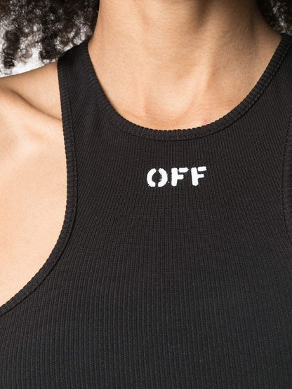 OFF-WHITE WOMEN Ribbed Rowing Crop Top Black