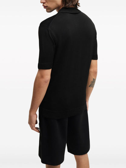 HUGO Sayfong 3 Logo-Appliqué Zip-Up Polo Shirt Black