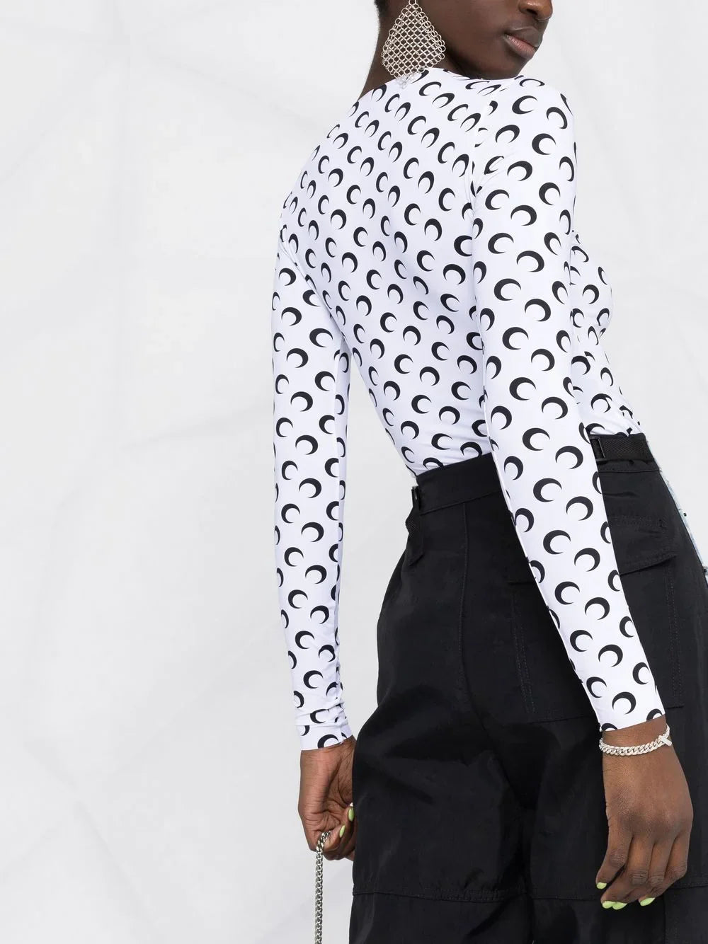 MARINE SERRE WOMEN Crescent Moon-print T-shirt White/Black