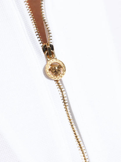 VERSACE Cotton Logo Half-Zip Polo Shirt White