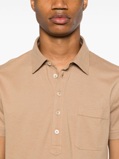 TOM FORD Cotton Silk Multi Button Polo Shirt Brown