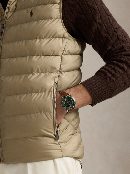 RALPH LAUREN Logo Patch Embroidered Terra Padded Zipped Gilet Beige
