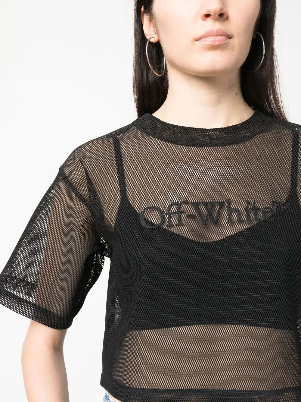 OFF-WHITE WOMEN Bookish Mesh Crop Tee Black
