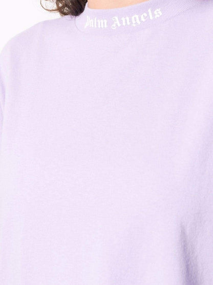 PALM ANGELS WOMEN Logo Print High Neck T-Shirt Purple