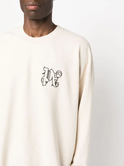 PALM ANGELS Pa Monogram Linen Crewneck Beige/Black