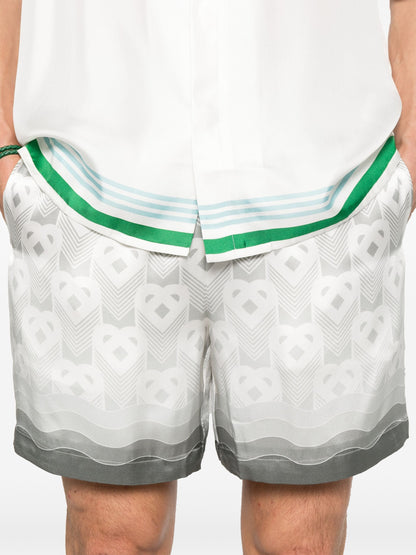 CASABLANCA Heart Monogram Silk Drawstring Shorts Grey