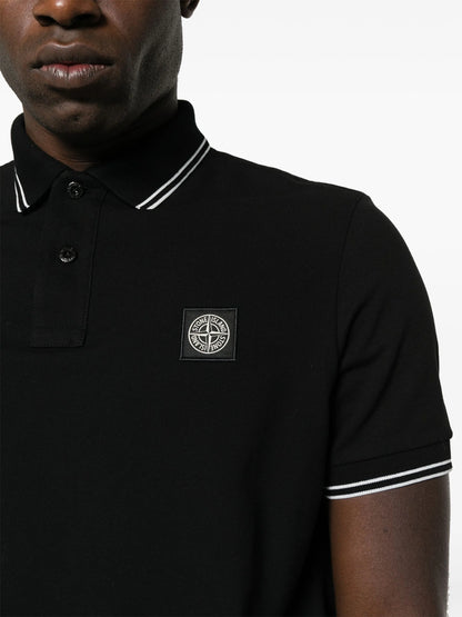 STONE ISLAND Logo Patch Polo Shirt Black