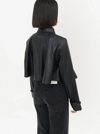 MAISON MARGIELA MM6 WOMEN Faux Leather Cropped Jacket Black