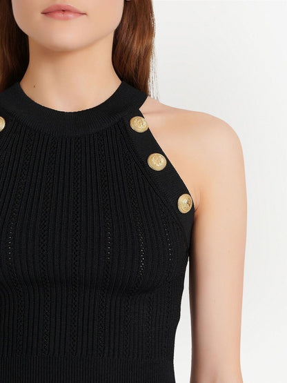 BALMAIN WOMEN Button-embossed Cropped Top Black