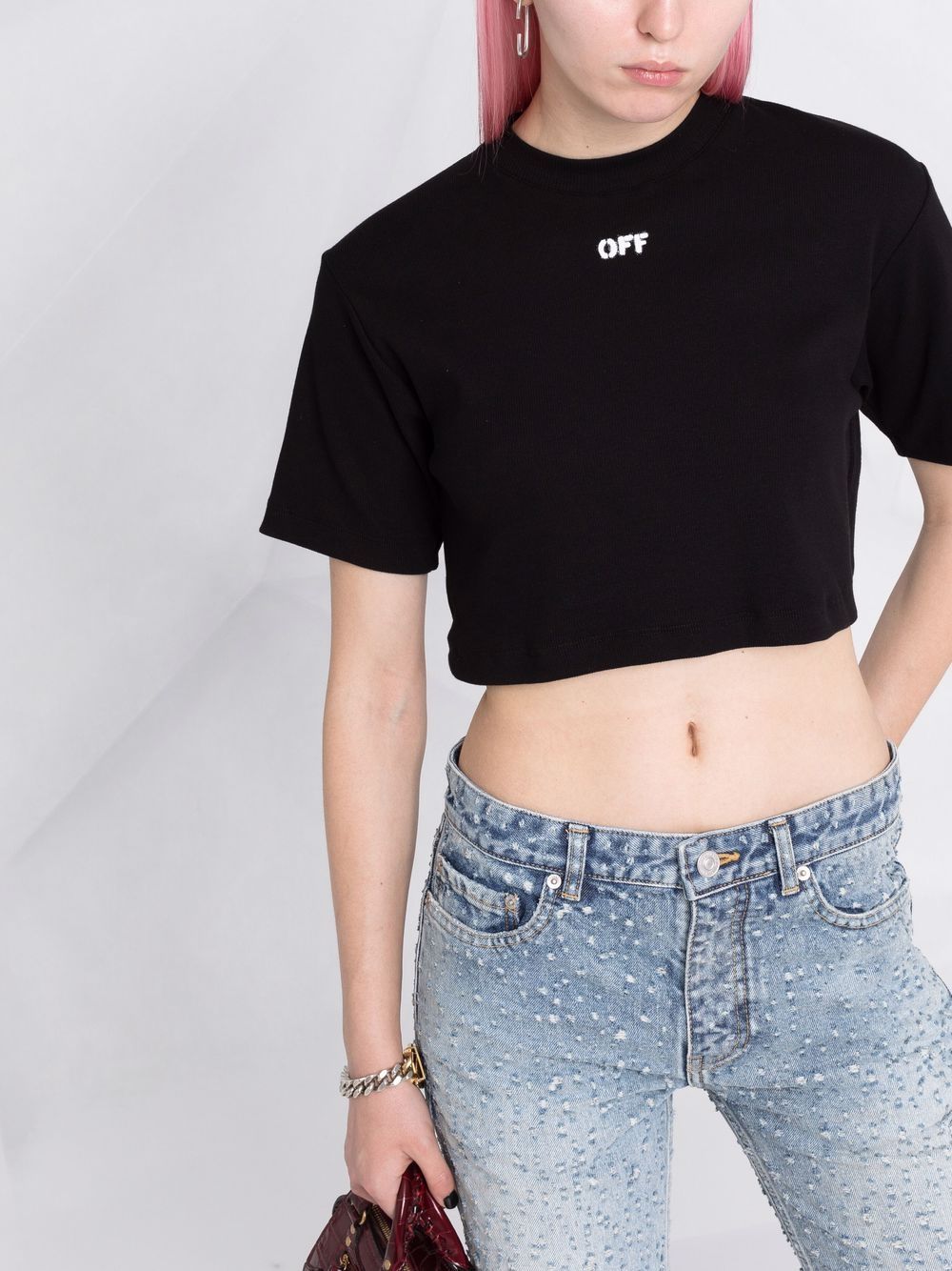 OFF-WHITE WOMEN Off Stamp Cropped T-Shirt Black