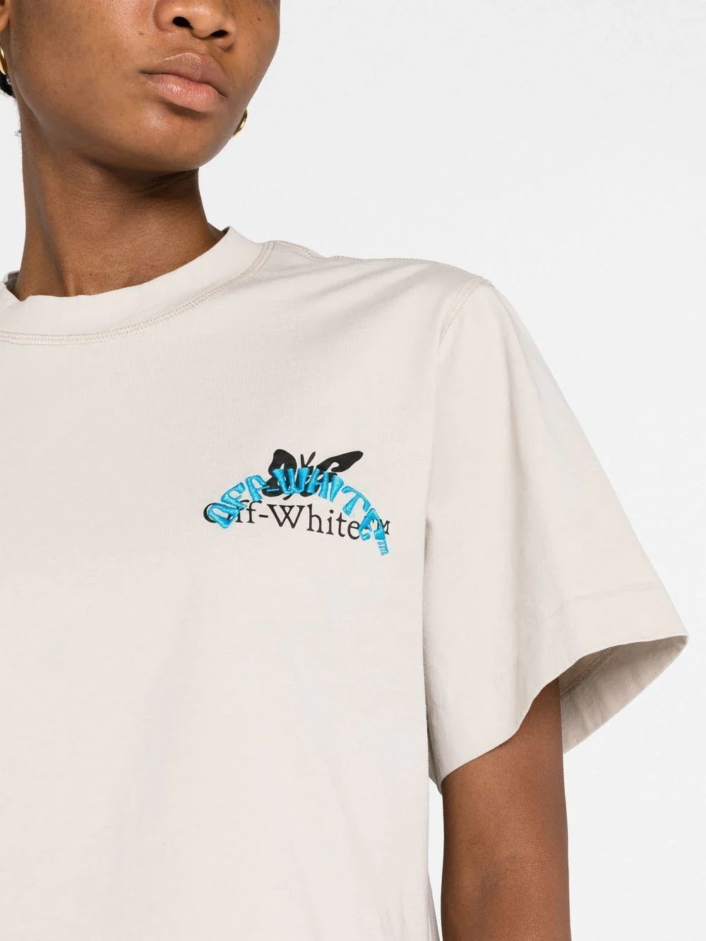 OFF-WHITE WOMEN Butterfly Embroidered Crop T-Shirt Grey/Light Blue