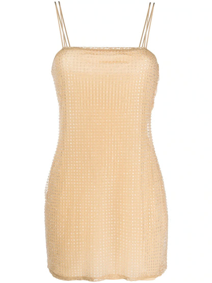 ALEXANDER WANG WOMEN Embellished Mesh Mini Dress Light Beige