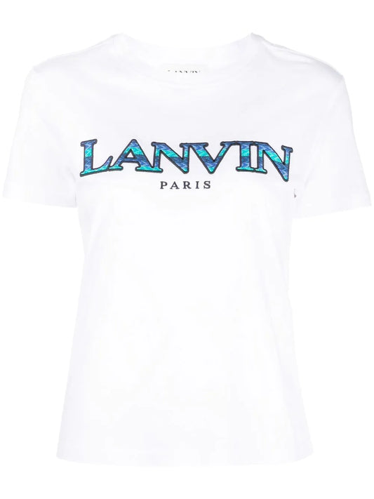 LANVIN WOMEN Logo-embroidered Cotton T-shirt Optic White