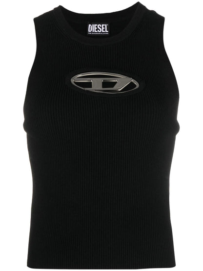 DIESEL WOMEN M-Onerva Cut-out Logo-plaque Knitted Top Black