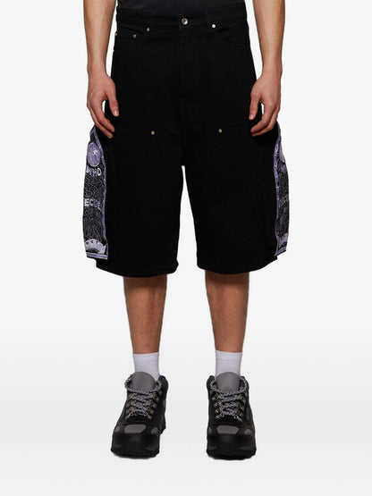 WHO DECIDES WAR Side Embroidery Shorts Black