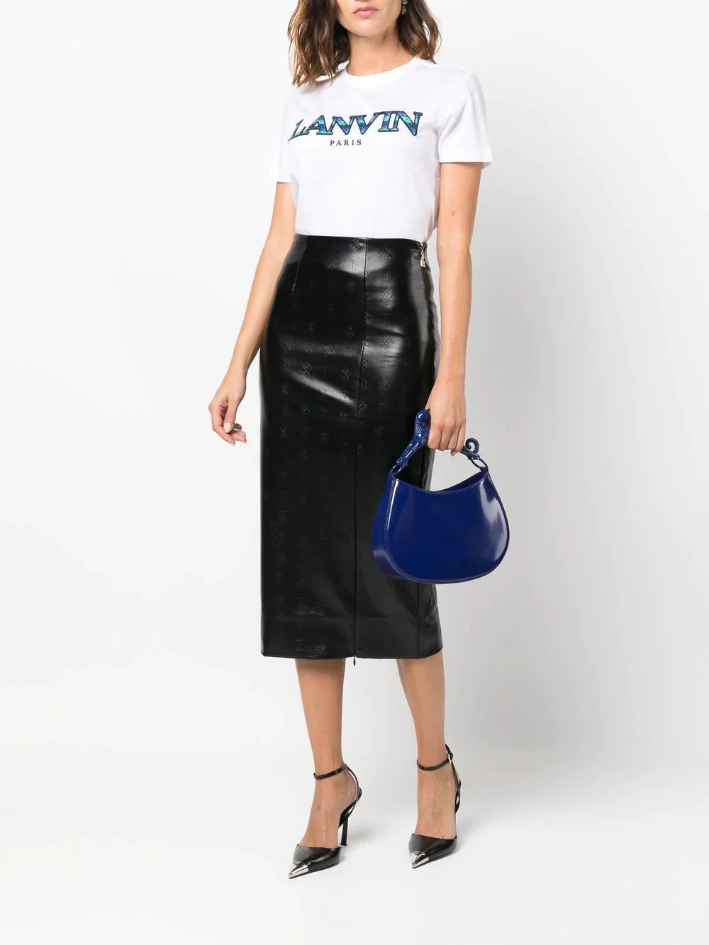LANVIN WOMEN Logo-embroidered Cotton T-shirt Optic White