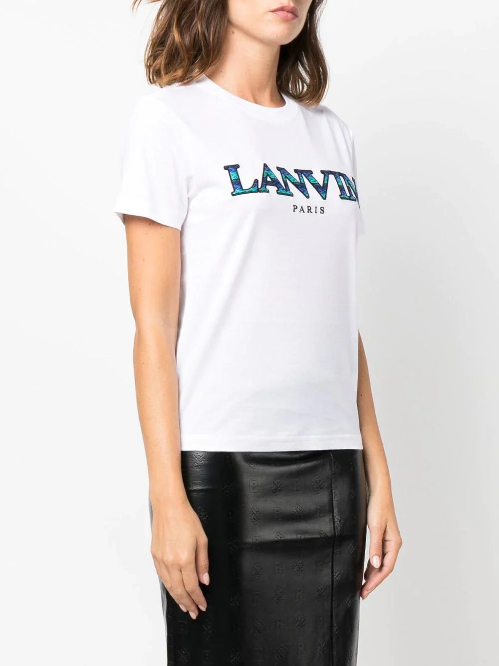 LANVIN WOMEN Logo-embroidered Cotton T-shirt Optic White