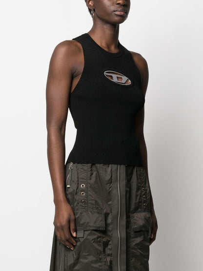 DIESEL WOMEN M-Onerva Cut-out Logo-plaque Knitted Top Black