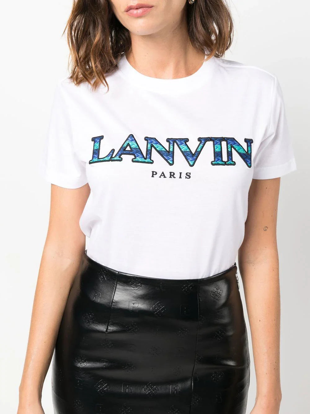 LANVIN WOMEN Logo-embroidered Cotton T-shirt Optic White