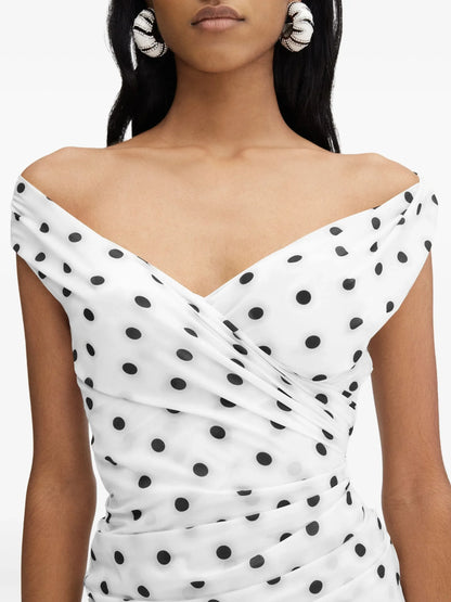 JACQUEMUS WOMEN The Rita Polka-Dot Printed Dress White/Black