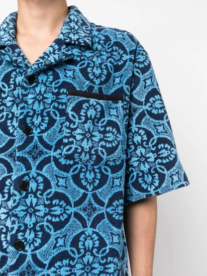 MARINE SERRE Oriental Towel-Print Short-Sleeve Shirt Blue