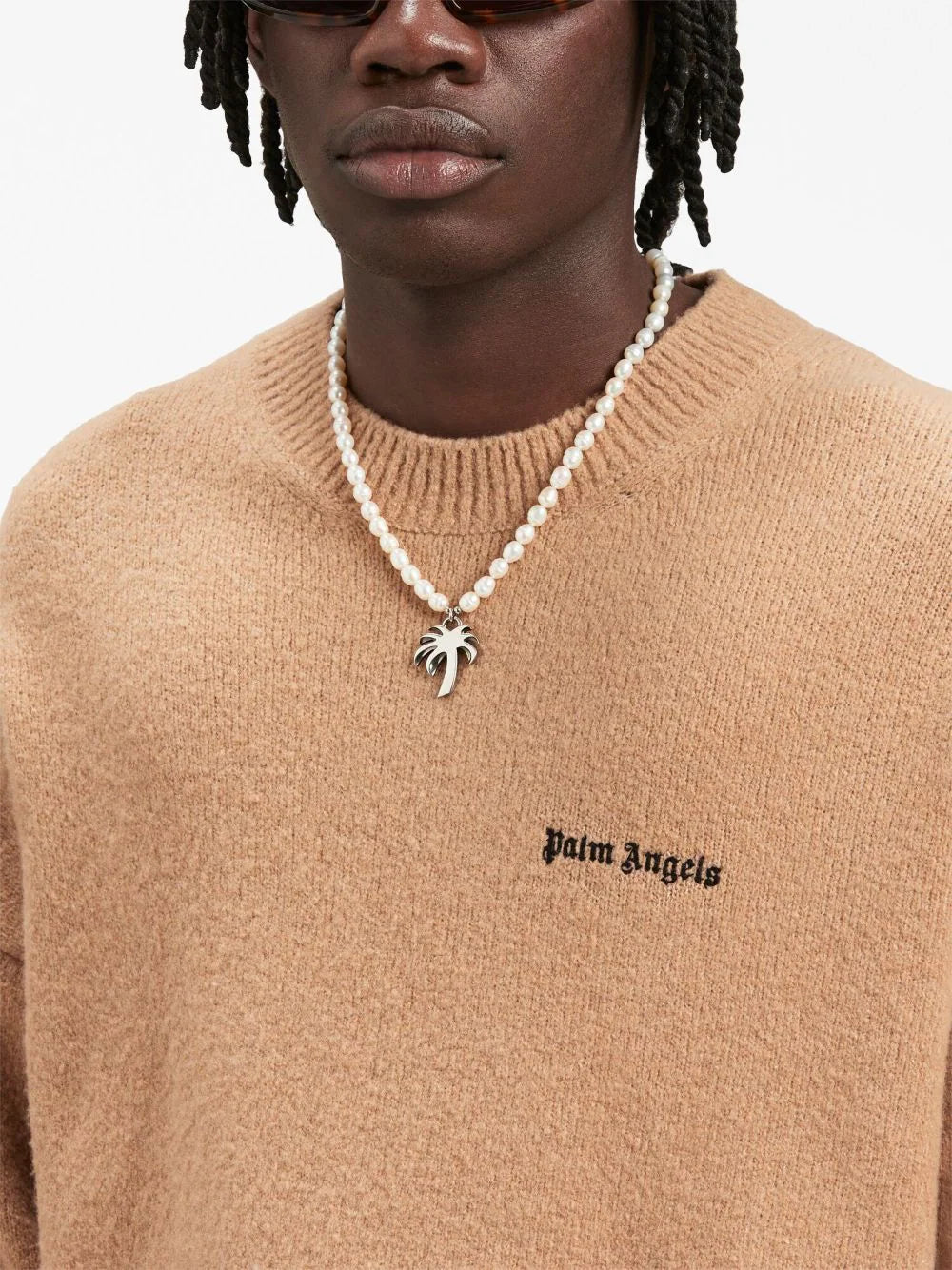 PALM ANGELS Basic Logo Knit Sweatshirt Camel/Black