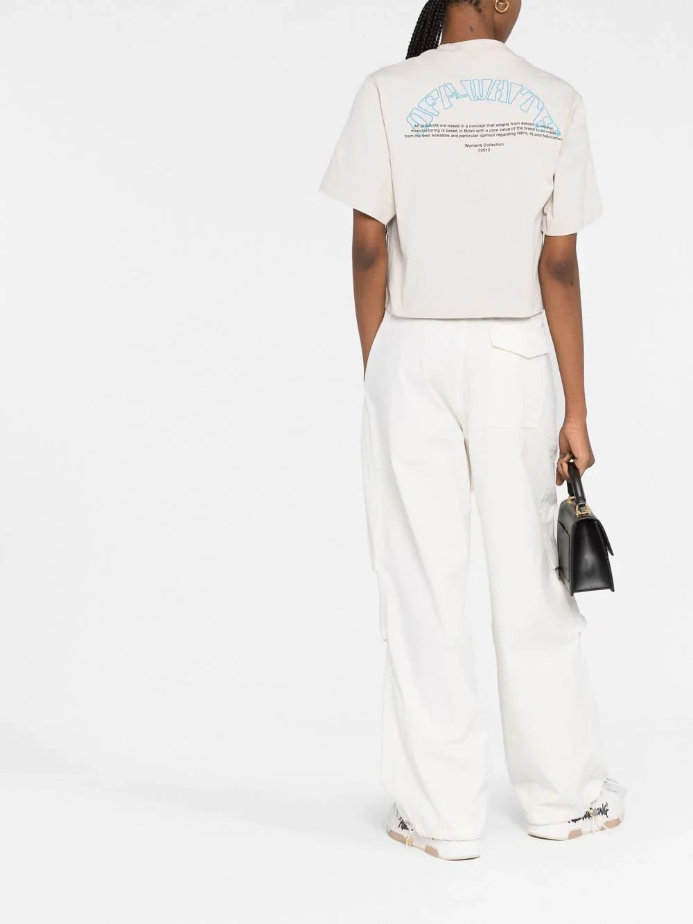 OFF-WHITE WOMEN Butterfly Embroidered Crop T-Shirt Grey/Light Blue
