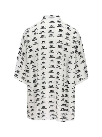 BALENCIAGA Oversize Shirt In Viscose With Logo Print White Black