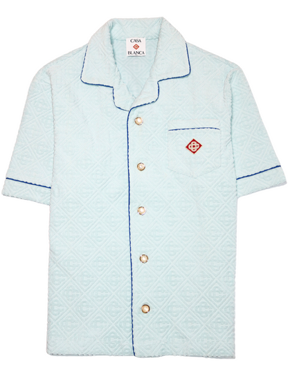 CASABLANCA Towelling Monogram Open Collar Shirt Light Blue