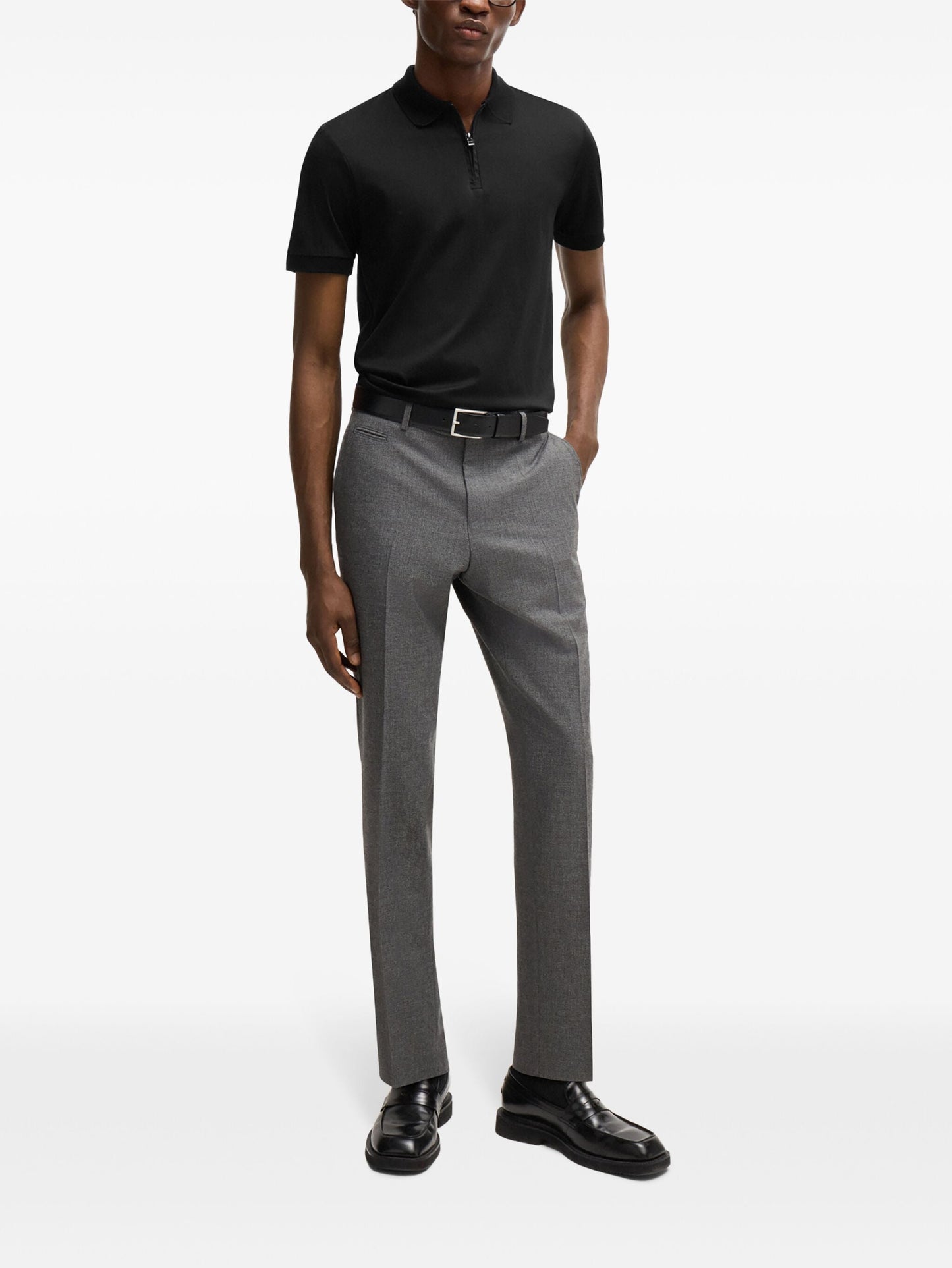 BOSS H-Paras Zip-Up Polo Shirt Black